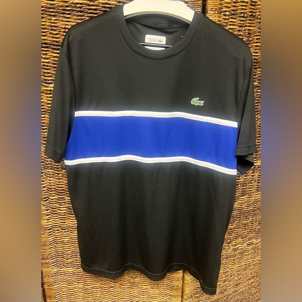 Lacoste Sport Men's Black and Blue T-Shirt- Ultra Dry, Size:XXL,slight logo lift